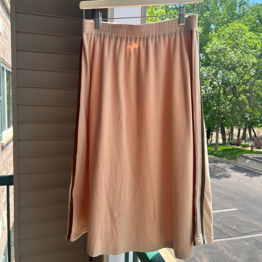 🆕🍑 CHEE-CHO Camel Ribbed Midi A-Line Cotton Skirt with Side Stripes Size M Casua - Picture 3 of 9